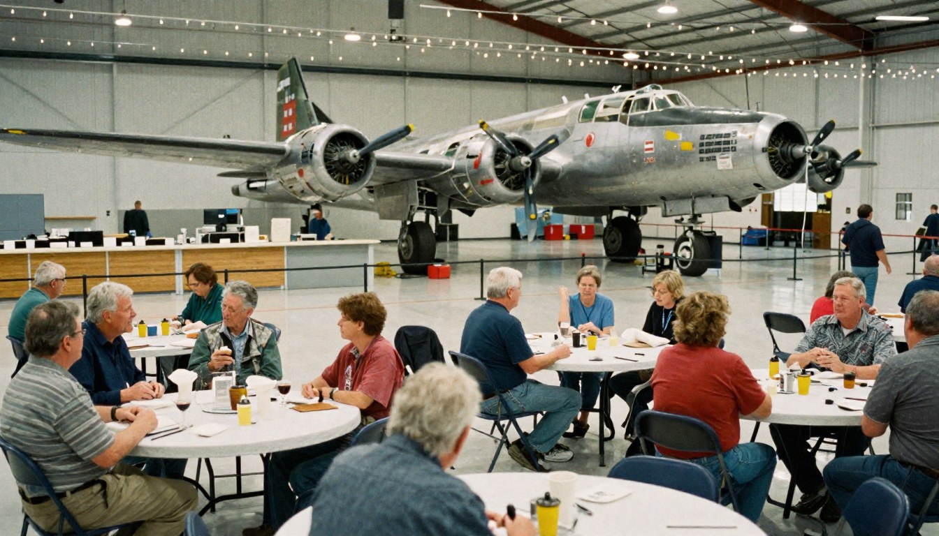 Champaign Aviation Museum Visitor Stares at B-17 Like It's a Relative